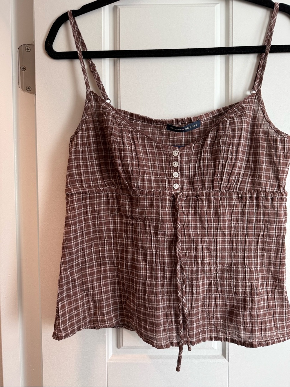 Brandy Melville Brown Plaid Spaghetti Strap Tank Top